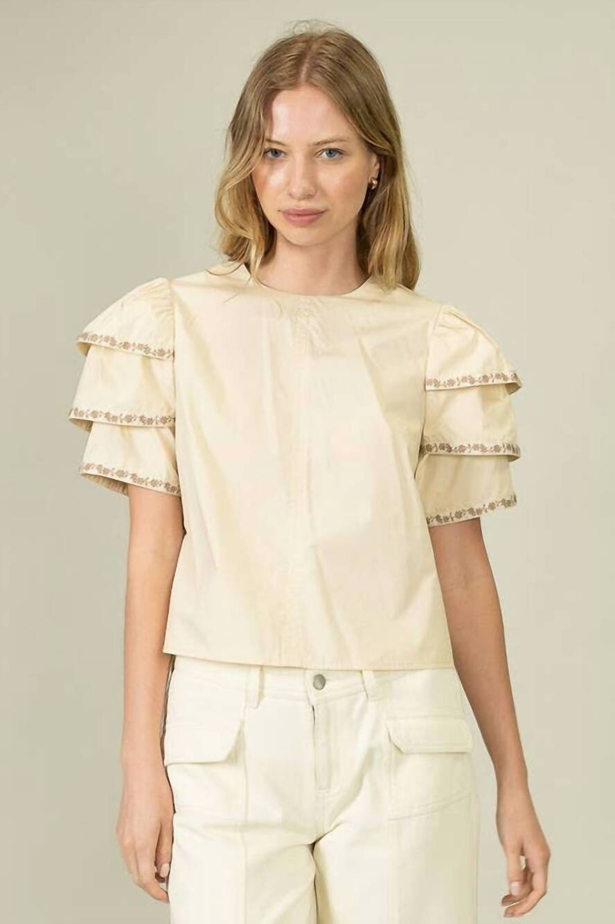 NEW HEYSON ruffle sleeve top in natural